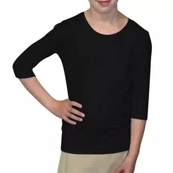 Детский топ с круглым вырезом и рукавом 3/4, однотонный, повседневный, на каждый день 110 чёрный