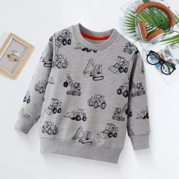 Детский топ с принтом в виде мультяшных машин, длинный рукав, круглый вырез, свитер с эластичными манжетами и подолом, унисекс, детская толстовка на весну, осень, зиму 120cm