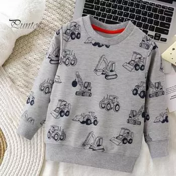 Детский топ с принтом в виде мультяшных машин, длинный рукав, круглый вырез, свитер с эластичными манжетами и подолом, унисекс, детская толстовка на весну, осень, зиму 130cm