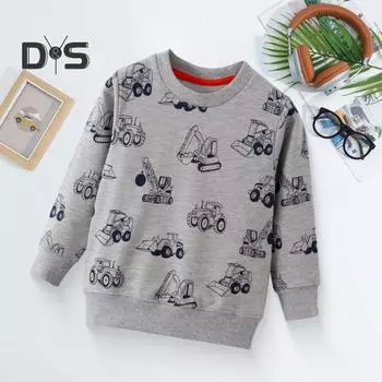Детский топ с принтом в виде мультяшных машин, длинный рукав, круглый вырез, свитер с эластичными манжетами и подолом, унисекс, детская толстовка на весну, осень, зиму 140cm