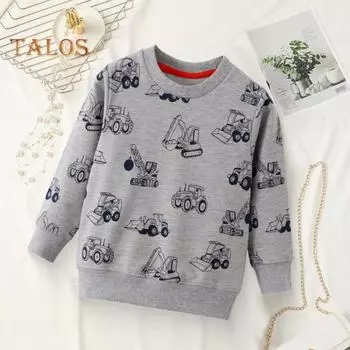 Детский топ с принтом в виде мультяшных машин, длинный рукав, круглый вырез, свитер с эластичными манжетами и подолом, унисекс, детская толстовка на весну, осень, зиму 120cm