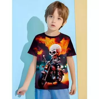 Детский топ с рисунком пожарной машины, модная летняя футболка с 3D-принтом, футболки для мальчиков, повседневные топы с коротким рукавом и круглым вырезом для девочек 170