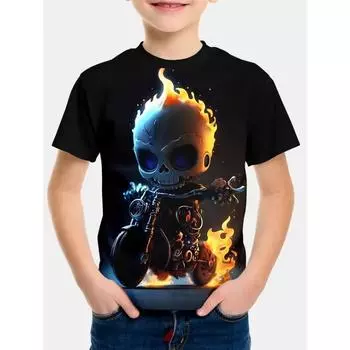 Детский топ с рисунком пожарной машины, модная летняя футболка с 3D-принтом, футболки для мальчиков, повседневные топы с коротким рукавом и круглым вырезом для девочек 170