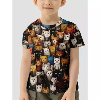 Детский топ с рисунком пожарной машины, модная летняя футболка с 3D-принтом, футболки для мальчиков, повседневные топы с коротким рукавом и круглым вырезом для девочек 170