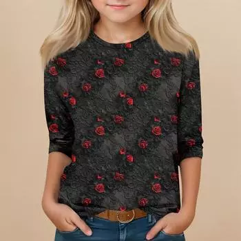 Детский топ с рукавом 3/4 и круглым вырезом, с принтом на Хэллоуин, повседневный 150 чёрный