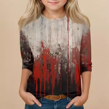 Детский топ с рукавом 3/4 и круглым вырезом, с принтом на Хэллоуин, повседневный 110 красный