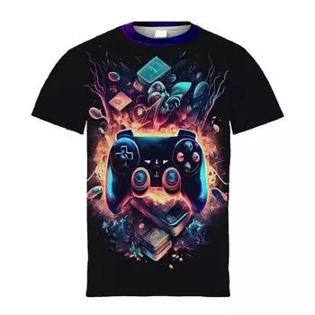 Детский топ, стильная красочная футболка с 3D-узором для геймпада, футболки с коротким рукавом для детей, повседневные футболки, классная одежда для мальчиков на лето 100