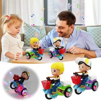 Детский трехколесный велосипед для трюков, электрическая игрушка, электромобиль с героями мультфильмов для мальчиков и девочек, музыкальный светильник, универсальный 360°