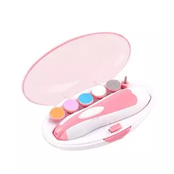 Детский триммер для ногтей 6-в-1 со светодиодной подсветкой, набор электрических триммеров для ногтей для младенцев, малышей, детей с розовый
