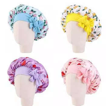 Детский тюрбан с бантом, милый ночной колпак, детская атласная круглая шапка 27*20cm
