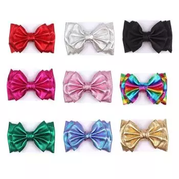 Детский тюрбан с металлическим бантом, блестящая тканевая повязка для волос, новая двухслойная повязка на голову с бантом