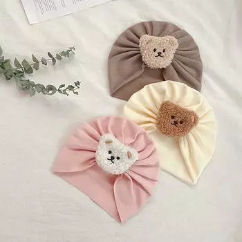 Детский тюрбан с милым мультяшным 3D медвежонком, шапочка для новорожденных мальчиков и девочек, милые весенне-летние хлопковые банданы для малышей, детские вещи