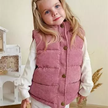 Детский вельветовый жилет, мягкий, легкий, с воротником-стойкой, весенне-осенний, в белом, сером, розовом цветах. (Возраст 1-9 лет) 100 (18M–2T) амарант розовый