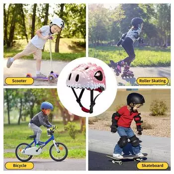 Детский велосипедный шлем для малышей, регулируемый шлем с динозавром, дышащий шлем для катания на коньках для мальчиков и девочек зелёный