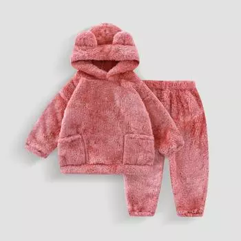 Детский велюровый теплый костюм Осенняя одежда и брюки для больших детей Нижнее белье для мальчиков и девочек Домашняя одежда для малышей 120 розовый