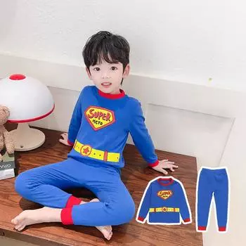 Детский весенне-осенний пижамный комплект с длинными рукавами и длинными штанами с принтом 100