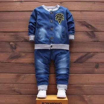 Детский весенний детский костюм с длинными рукавами, ковбойский джинсовый комплект из двух предметов с героями мультфильмов для мальчиков и девочек 6-12m