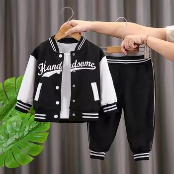 Детский весенний комплект из бейсбольной куртки с круглым вырезом и длинными рукавами, кардигана и брюк 100