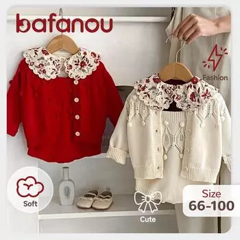 Детский весенний вязаный кардиган с рукавами для новорожденных, комбинезон для девочек, однотонные комплекты вязаной одежды bafanou 86135 100cm(2-3Y) красный