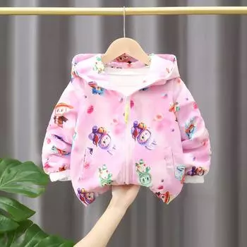 Детский ветрозащитный плащ Labubu, модный весенне-осенний плащ с хлопковой курткой, повседневная куртка с капюшоном для мальчиков и девочек 90