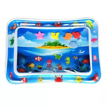 Детский водный игровой коврик из ПВХ, надувной, в форме рыб, прямоугольный, водный коврик для детей, синий