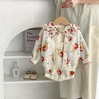 Детский вязаный кардиган для девочек, слинг, цветочный жаккардовый комбинезон, симпатичные комплекты вязаной одежды для маленьких девочек, bafanou 86141 66cm(3-6M)