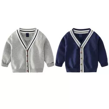 Детский вязаный кардиган на пуговицах для мальчиков, детский свитер, кардиган 100