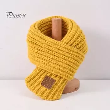 Детский вязаный шарф, однотонный, утолщенный, теплый, вязаный шарф с этикеткой из искусственной кожи, универсальная повседневная одежда серый