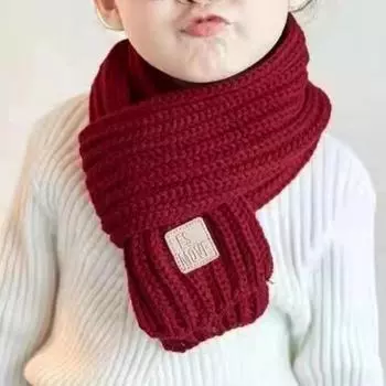 Детский вязаный шарф, однотонный, утолщенный, теплый, вязаный шарф с этикеткой из искусственной кожи, универсальная повседневная одежда белый