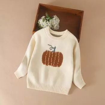 Детский вязаный свитер, детская осенняя одежда, одежда на Хэллоуин для девочек, наряд с тыквой для ребенка 90 миндальный
