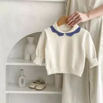Детский вязаный свитер, одежда для девочек, свободный топ с длинными рукавами, однотонный вязаный свитер для маленьких девочек, bafanou S215 66cm(3-6M) бежевый