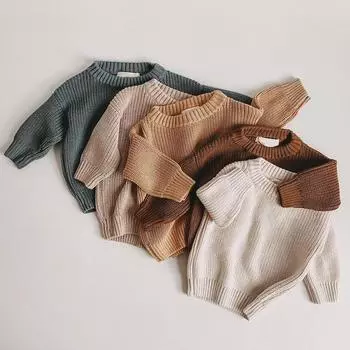 Детский вязаный свитер осень/зима 2024 года: Пуловер с круглым вырезом для мальчиков и девочек