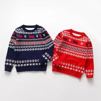 Детский вязаный свитер, пуловер с мультяшным принтом, детский топ 120