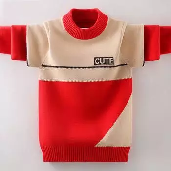 Детский вязаный свитер с круглым вырезом, осенне-зимний свитер для мальчиков, модный корейский вариант, свитер с подходящим цветом 170 красный