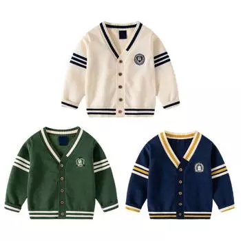 Детский вязаный свитер в стиле академии, кардиган на пуговицах 90