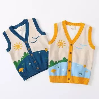 Детский вязаный свитер, жилет, детский кардиган для мальчиков, свитер с v-образным вырезом, жилет на пуговицах, повседневная верхняя одежда для маленьких девочек 110