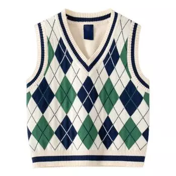 Детский вязаный жилет с v-образным вырезом, элегантный жилет с клетчатым узором 90