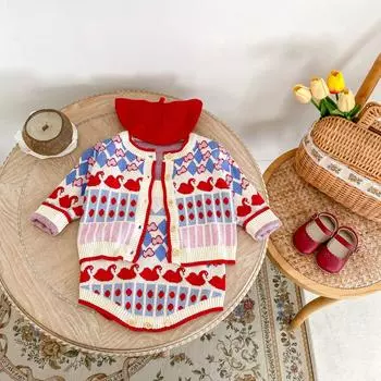 Детский жаккардовый кардиган, комбинезон из 2 предметов, комплект модной вязаной одежды для девочек, симпатичная осенняя трикотажная одежда для новорожденных bafanou 86162 66cm(3-6M)