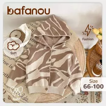Детский жаккардовый вязаный кардиган осенний 100% хлопок детское пальто с капюшоном унисекс детская трикотажная одежда bafanou S111 66cm(3-6M)