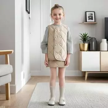 Детский жилет 2024 года, новый стиль, средний и большой детский внутренний жилет, жилет для осени и зимы, простой внешний теплый жилет для мальчиков и девочек 130cm белый