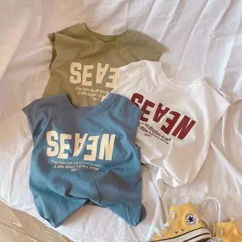 Детский жилет без рукавов из хлопка в корейском стиле - летняя футболка-пуловер с буквенным принтом 2024 года 100cm