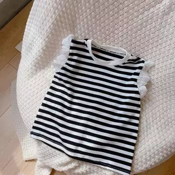 Детский жилет для девочек, летняя полосатая футболка без рукавов для детей
