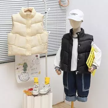 Детский жилет для мальчиков и девочек, толстый теплый пуховый жилет из хлопка, осенне-зимняя верхняя одежда, жилет 100CM чёрный