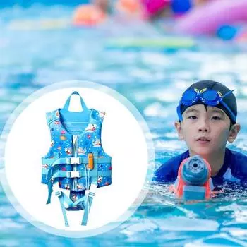 Детский жилет для плавания с аварийным свистком 24–66 фунтов 4–12 лет Спасательный жилет для мальчиков и девочек Спасательный жилет для подводного плавания с трубкой, каякингом, греблей, дрифтом, плавучий жилет S небесно-голубой