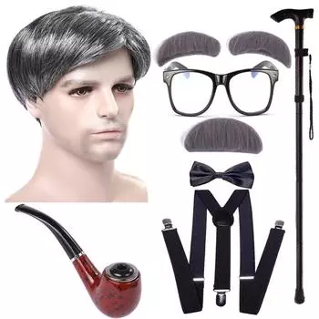 Детский жилет для выступлений, парик COS, наряд для старика, одежда, реквизит, набор из восьми предметов 160