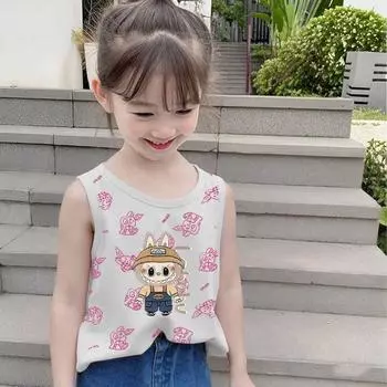 Детский жилет Labubu из тонкого чистого хлопка, летний топ без рукавов в стиле кэжуал для девочек 90
