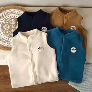 Детский жилет с рисунком щенка, верхняя одежда для девочек и мальчиков, пальто, весенне-осенняя детская одежда, утолщенный бархатный кардиган для младенцев, жилеты, новые 73 синий