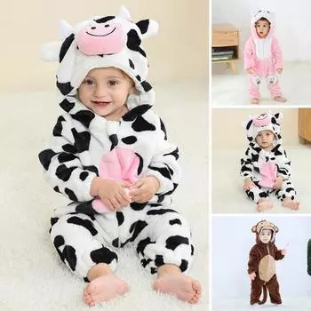 Детский зимний комбинезон из толстого плюша в форме мультяшного животного, сохраняющий тепло, пижама для косплея, фотореквизит, молния 3-6M Monkey