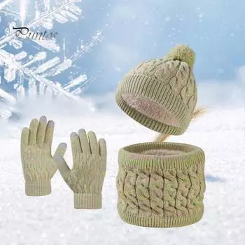 Детский зимний костюм для девочек и мальчиков, шапка, перчатки, шарф, комплект, теплая шапка, шарф с флисовой подкладкой, перчатки для сенсорного экрана для катания на лыжах, сноуборде, коньках светло-серый