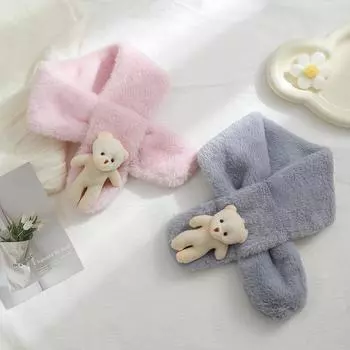 Детский зимний шарф крест утолщенный теплый ветрозащитный шарф для мальчиков и девочек мультяшный медведь плюшевый протектор шеи